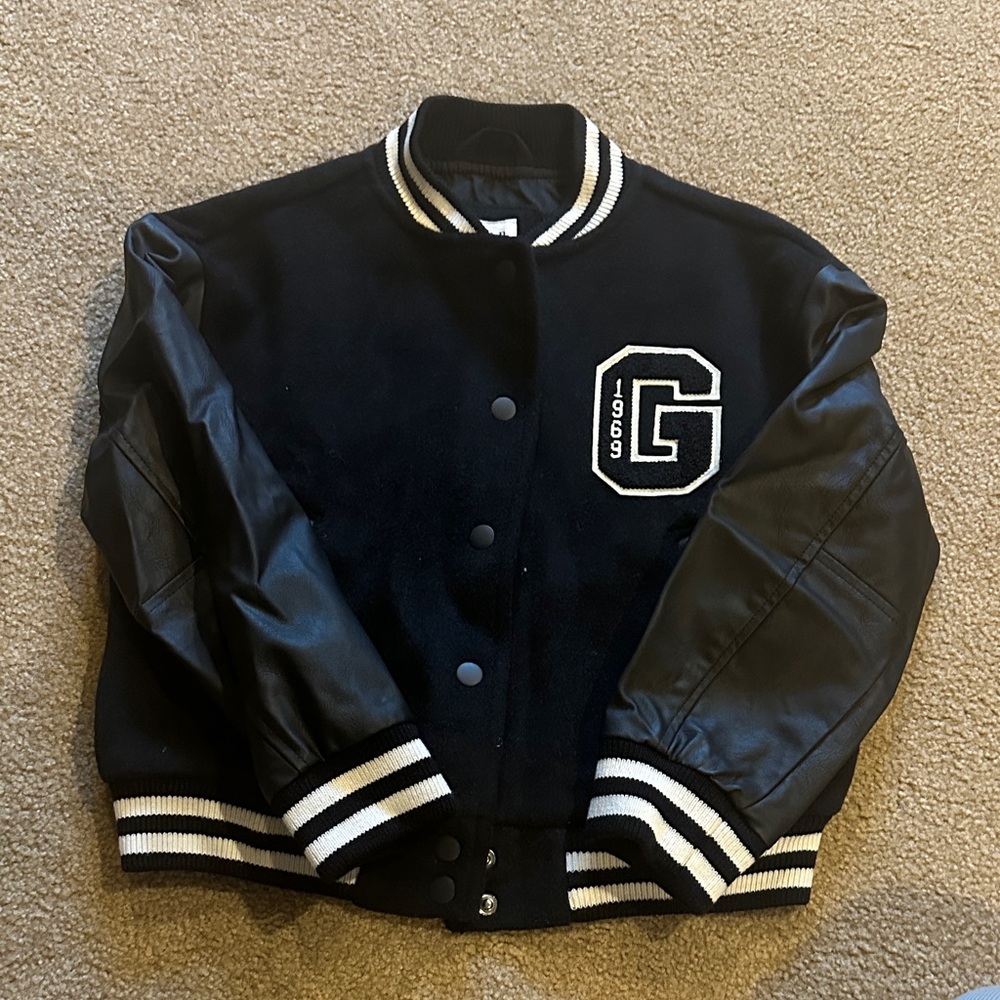 GAP Black Varsity Jacket with Striped Cuffs